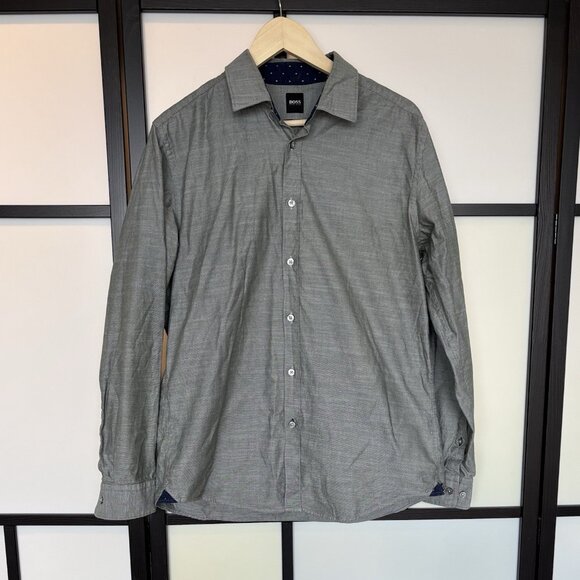 Hugo Boss Men's Shirt Size Large LARGE REGULAR  FIT Gray Stretch Preppy Business - Picture 1 of 13